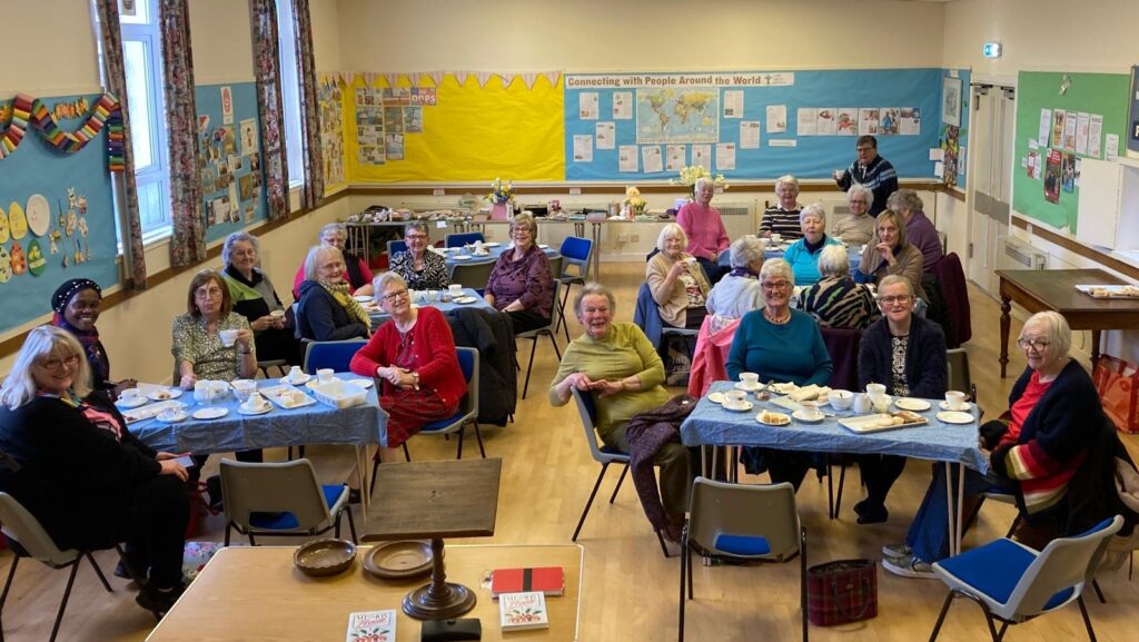 Ladies Guild Members meeting at Luce Valley Church, Glenluce where Connie MacLeod sang original praise music, just before Easter.